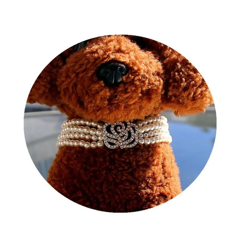 High-end Pearls Dog Cat Choker Exquisite Shiny Rhinestone Rose Puppy Necklace Jewelry Accessories For Cat and Dog Pet Collar