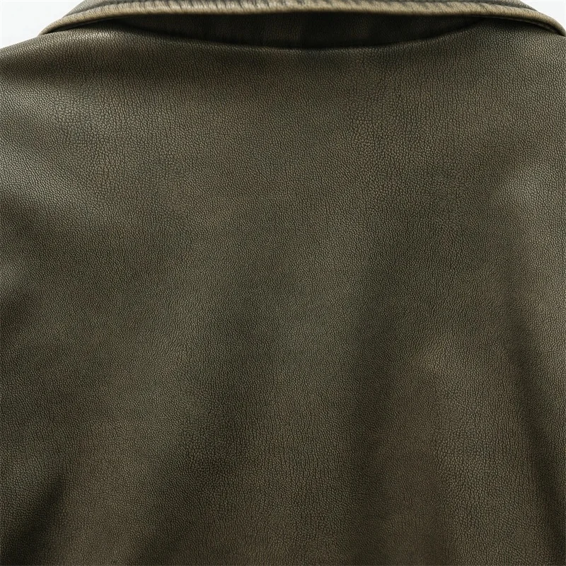 2025 Vintage Lose Pu Kunstleder Kurze Jacke mit Gürtel Streetwear Weibliche Zipper Retro Moto Biker Mantel Outwear Tops