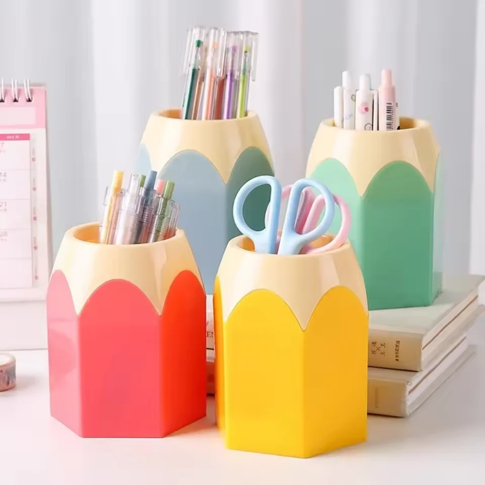 

Creative Colored Pencil Head Contrasting Pen Holder Desktop Pen Holder Stationery Storage Pen Holder Makeup Brush Storage Bucket
