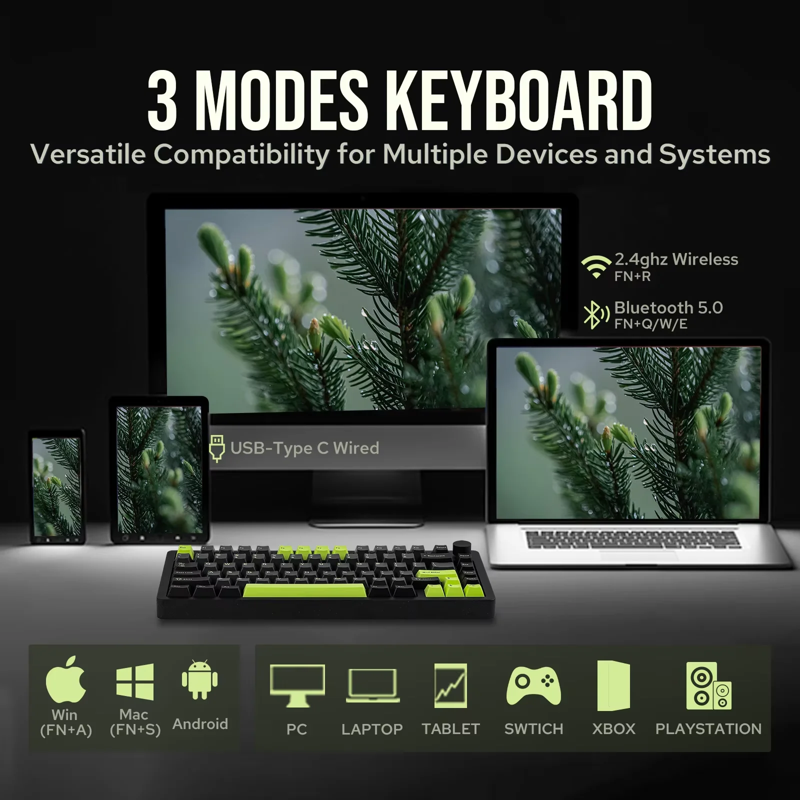 MechLands Blade75 Hot-Swap Gasket Wireless BT5.0/2.4GHz/USB-C Wired Aluminum Mechanical Gaming Keyboard for Win/Mac/Games/Office