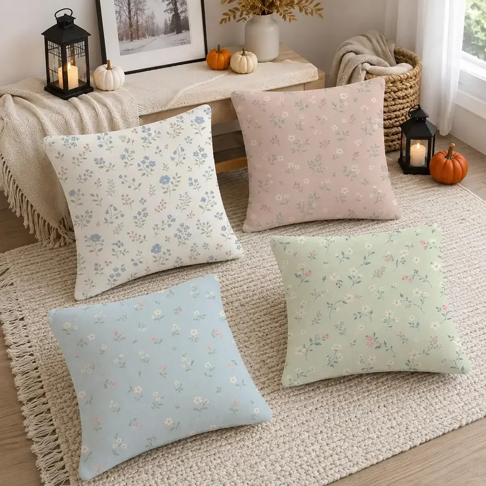 Pattern Small Floral Japanese Sundries Cushion Cover Soft Fluffy Short Plush  Pillow Case Home Decor