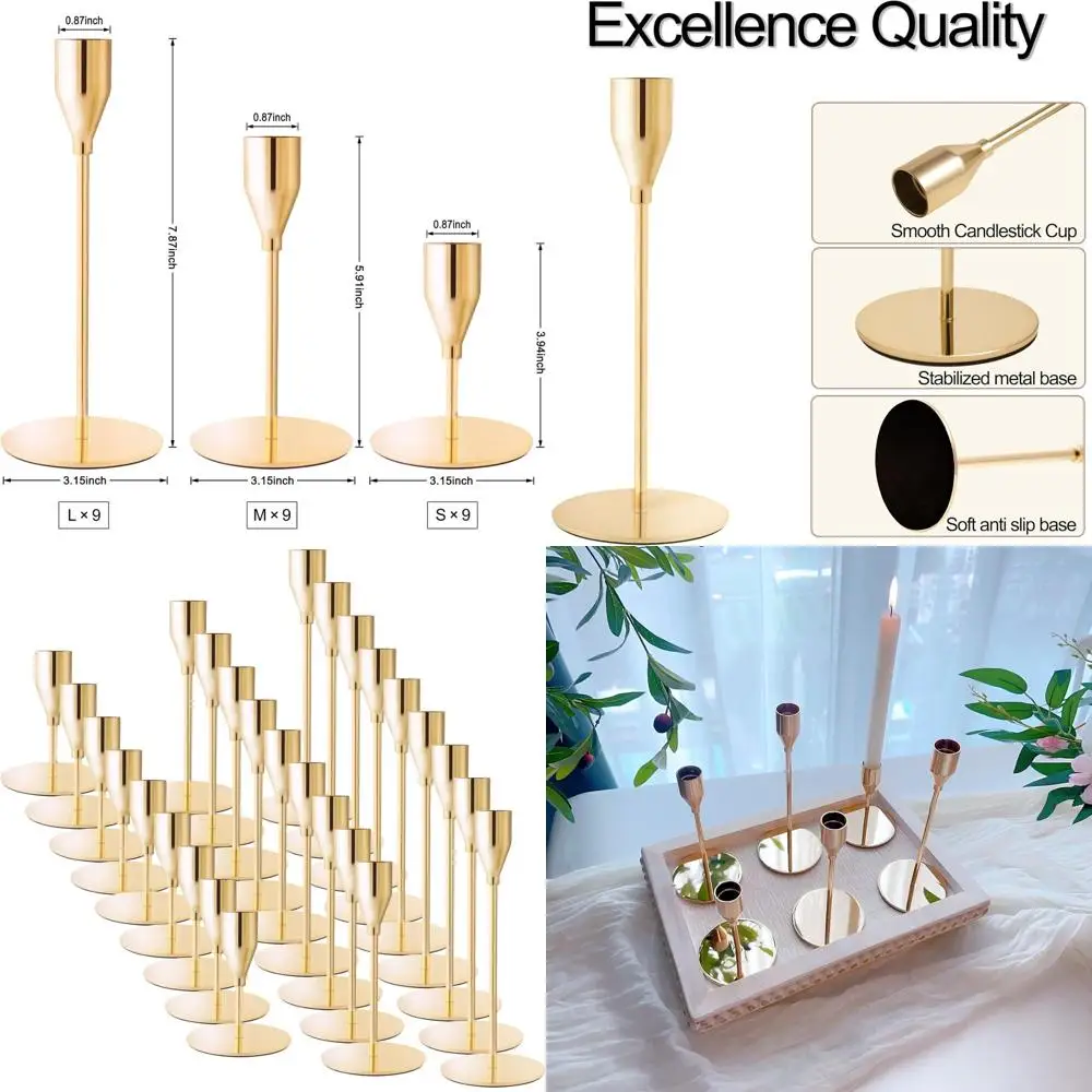 

Set of 27 Tall Metal Taper Candle Holders for Weddings, Dining, and Home Decor