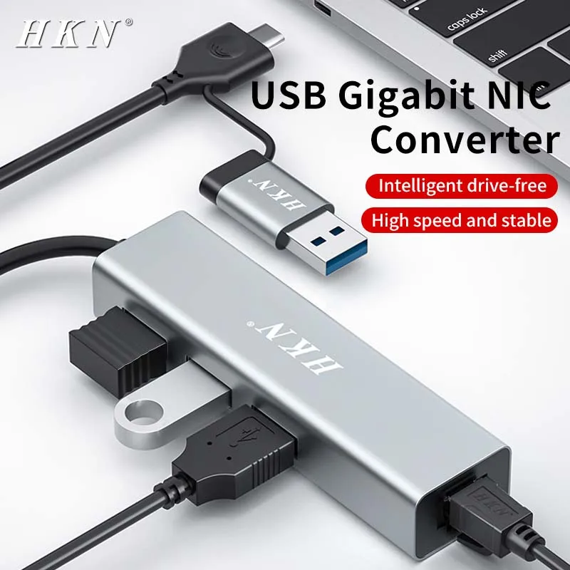 HKN USB Type C to RJ45 Ethernet Adapter PD100W Network Card 1000Mbps USB 3 to Ethernet 2.5 Gigabit Cable Converter