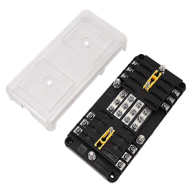 16 Way Fuse Block Blade Fuse Box 12 Circuit Fuse Holder Fuse Block With Negative Bus Dustproof Cover Sticker Labels