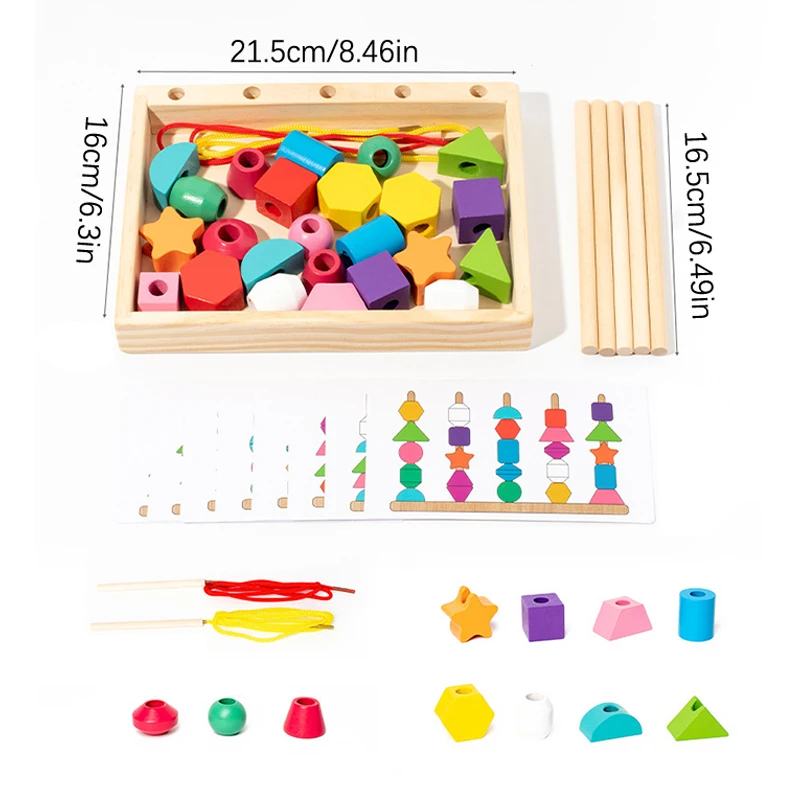 خشبية جلد الخرز التراص لعبة الشكل مطابقة الترتر كتل أداة تطوير المهارات الحركية المعرفية