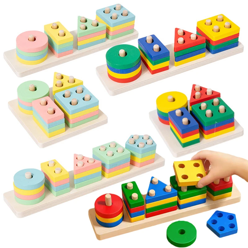 Blocos de construção de brinquedo montessori de madeira, aprendizagem precoce, brinquedos educativos, cor, forma, jogo, crianças, quebra-cabeça, brinquedos para crianças, meninos e meninas