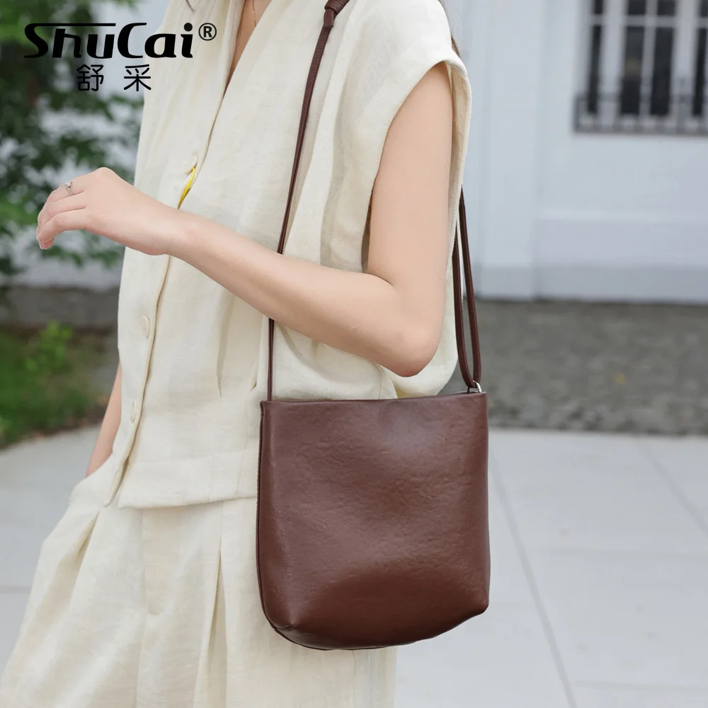 

Genuine Grade Cow Leather Women's Black Shoudler Crossbody Bag Luxury Designer Small Ladies Coffe Bucket Bag Red High Quality