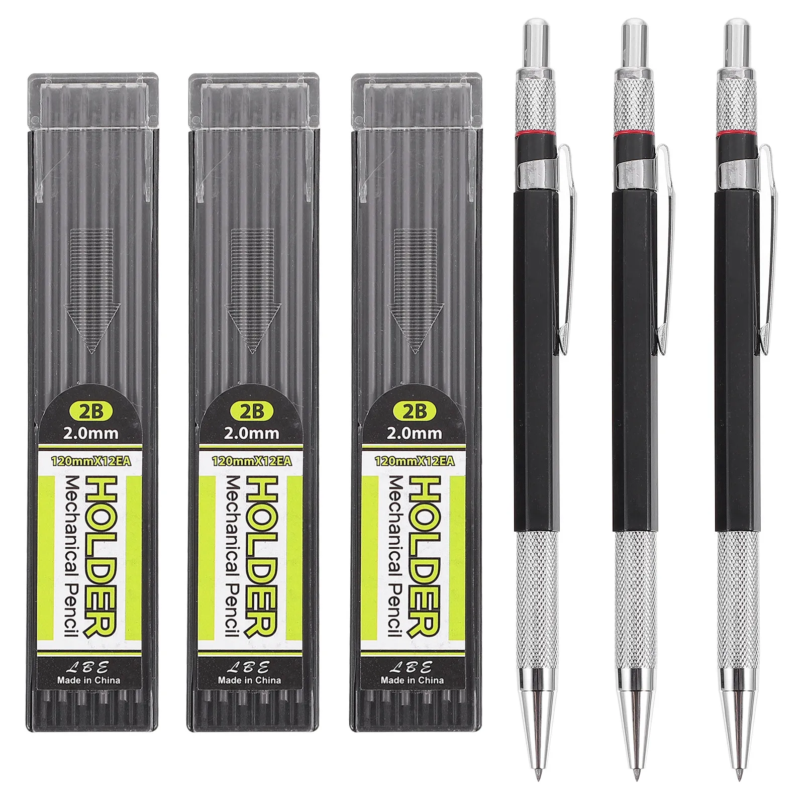 

3Sets Automatic Mechanical Pencil Set Plastic Sketch Drawing Lead Refill Student Stationery Portable Case