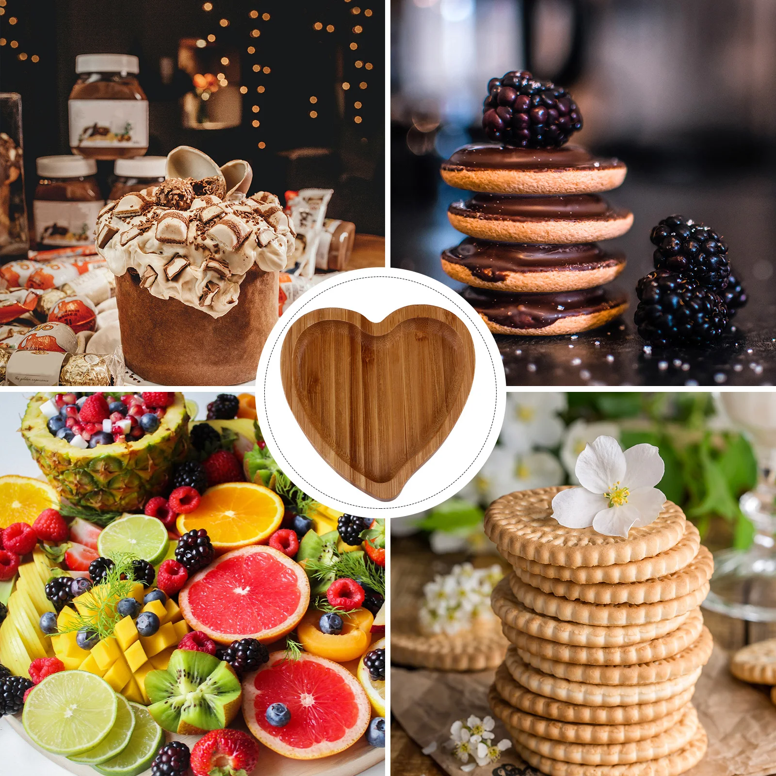 

Heart Shaped Bamboo Jewelry Organizer Tray Earrings Rings Glasses Storage Dish Brown Wooden Decorative Bathroom Bedroom for Her