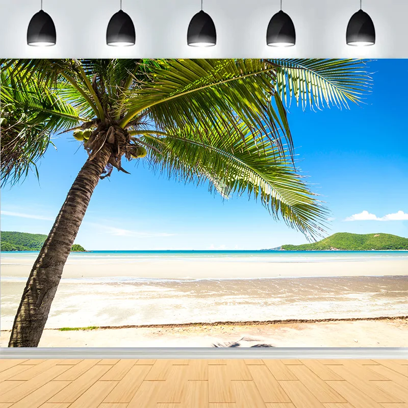 Кокосовая пальма, остров, пейзаж, песчаный пляж, фон для фотосъемки, тропическое море, голубое небо, облако, фон для фотостудии SD-06