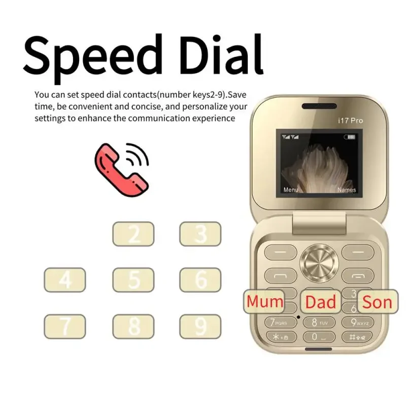 i17pro Mini Dual SIM Card Fold Mobile Phone 2G Network Video Player Flashlight FM Radio Magic Voice Small Box Flip Cellphones