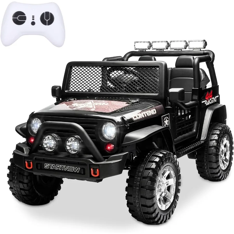 รถบรรทุกเด็กนั่งขับ 2 ที่นั่ง พร้อมรีโมท แบตเตอรี่ 12V รถยนต์ไฟฟ้าสำหรับเด็กผู้ชาย 3 ขวบขึ้นไป - ระบบกันสะเทือนแบบสปริง ไฟ LED ปลอดภัย
