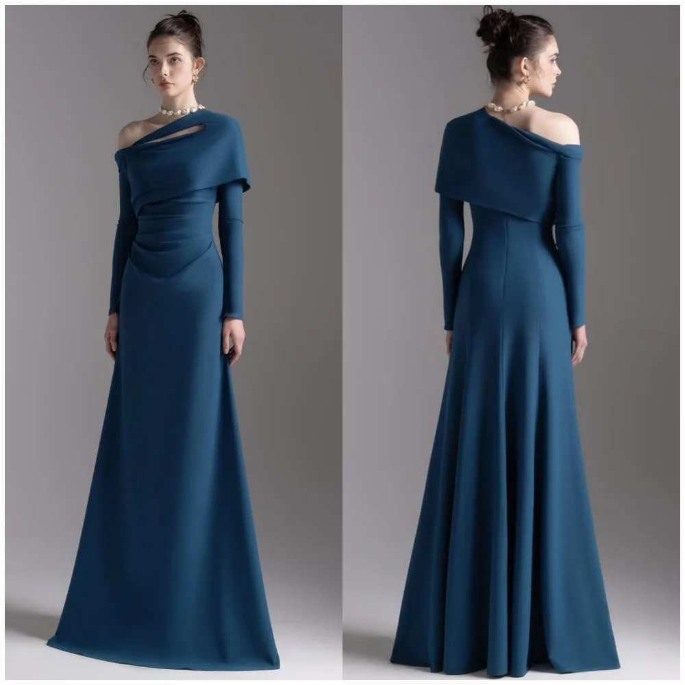 

Customized Elegant Simple Jersey Ruched Pleat Mermaid Off-the-shoulder Long Dresses Bespoke Occasion Dresses Sizes Available