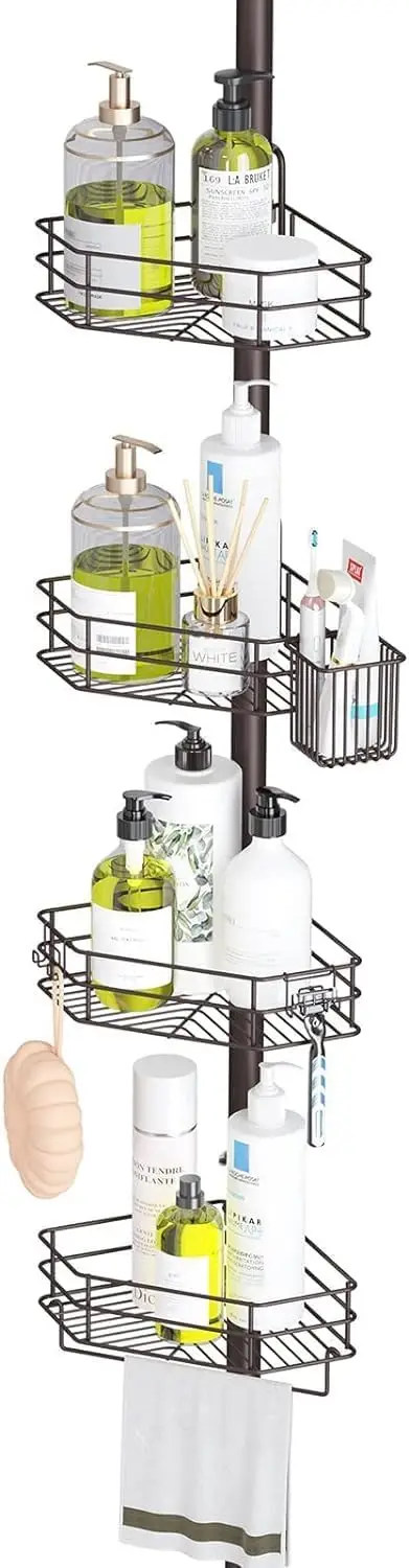 Corner shower ball bag tension rod, adjustable shower cabinet Angle drop, internal shower rack without drilling shower rack