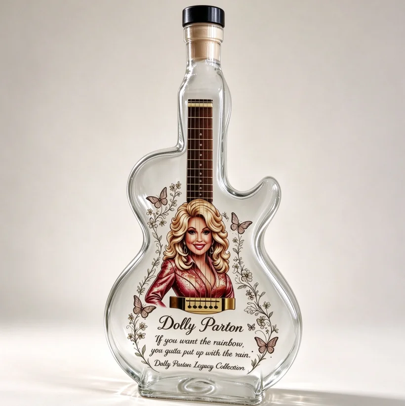 Dolly Parton Guitar Glass Liquor Decanter Whiskey Bottle Home Bar Decor Fan Collectible Gift