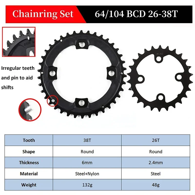 BUCKLOS Triple Chainrings 22T 24T 32T 42T 44T Bike Chainring 104bcd MTB Chainwheel Sprocket for Shimano 9/10 Speed Crankset