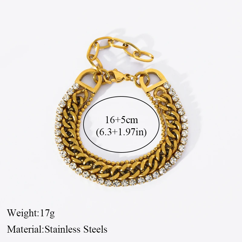 GANPUP 316L Edelstahl Große Glänzende Zirkonia Armband Armreif Für Frauen Männer Wasserdicht Chunky Kubanischen Kette Handgelenk Schmuck Geschenk – Detail 12