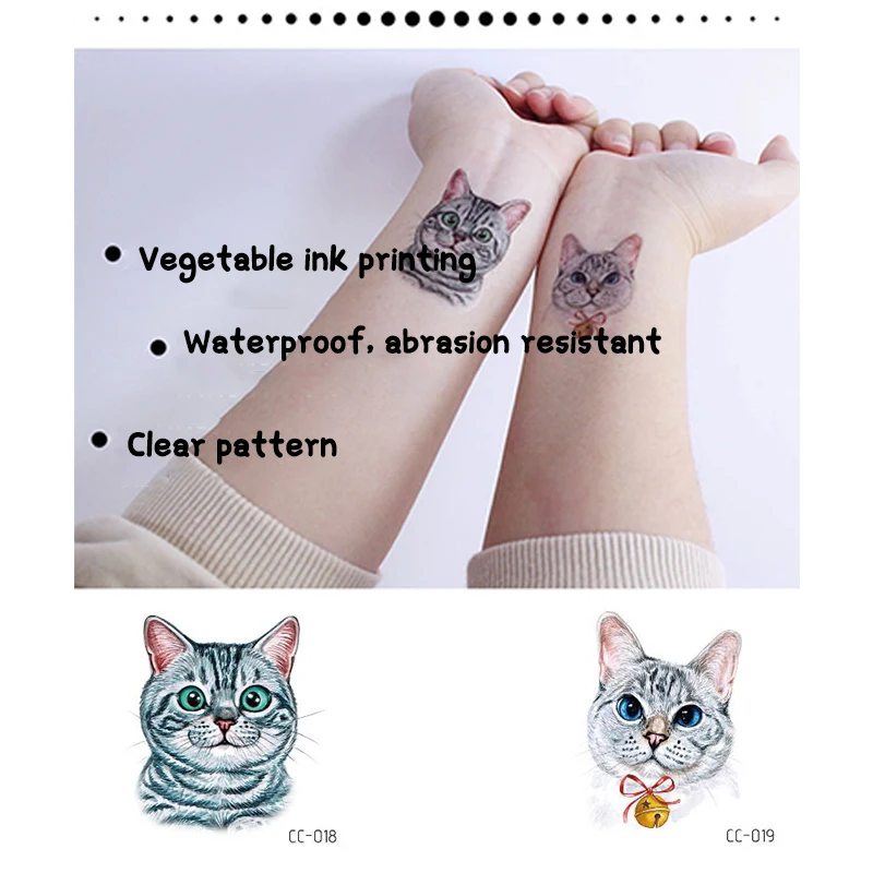 Pegatina de tatuaje temporal a prueba de agua para mujer, tatuaje ambiental de perro y gato, arte corporal, lindo, divertido, pequeño, nuevo