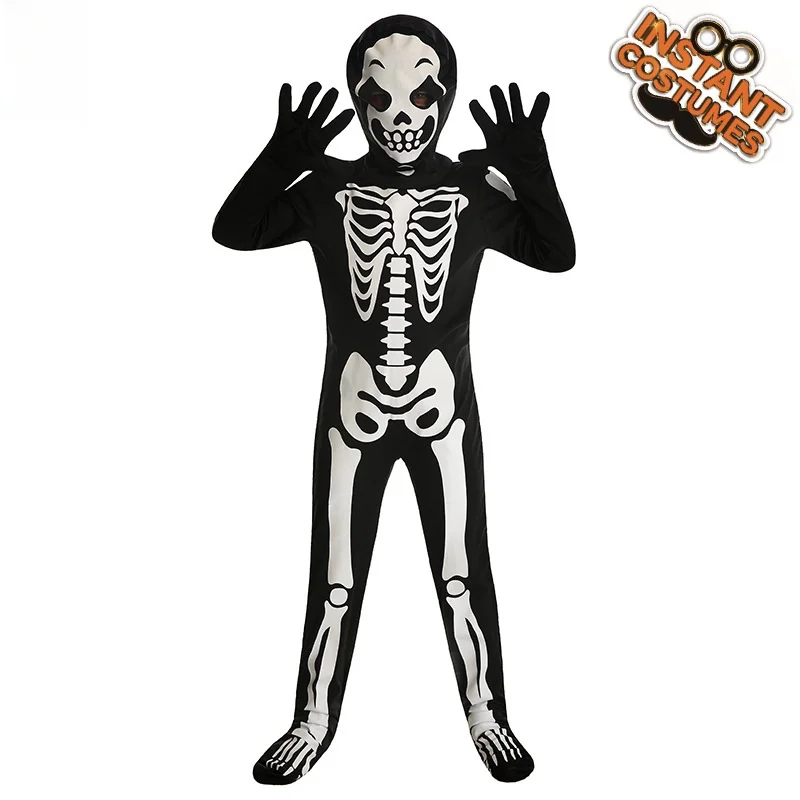 زي الهالوين للأطفال على شكل هيكل عظمي أبيض، زي شبح العظام للعروض المسرحية، بدلة الحفلات الشاملة من الشركة المصنعة الصينية #1