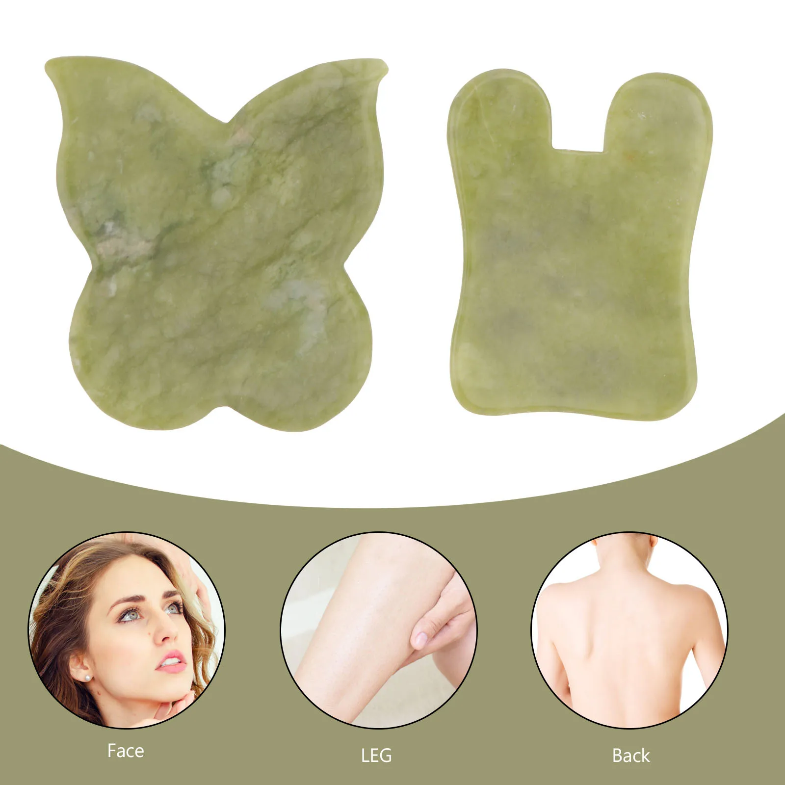 แผ่นขูดหน้าหยก 2 ชิ้น สีเขียว อุปกรณ์นวดหน้า แผ่นขูดผิวหน้า บำรุงผิวอย่างยาวนาน อุปกรณ์นวดหน้า แผ่นขูดหน้า