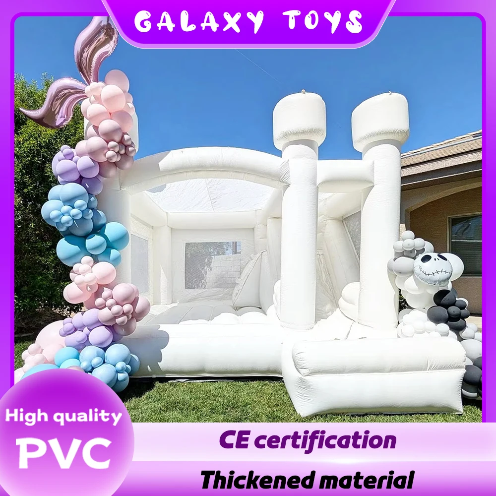 

Белый надувной замок с горкой, идеально подходит для детских игр на улице и в помещении, для вечеринок, мероприятий, свадеб. Прочный надувной батут с воздуходувкой.