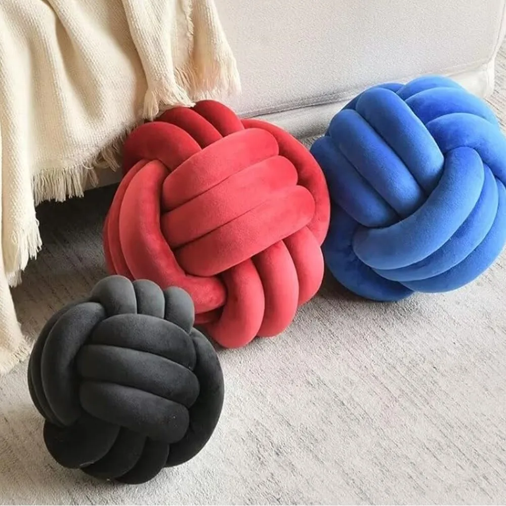 Handgefertigte blaue Kissenkugel mit Knoten für Zuhause, Stuhl, Sofa, Couch, Bett, ästhetisches rundes Samt-Geschenk, geknotetes Kissen, rosa – Detail 11