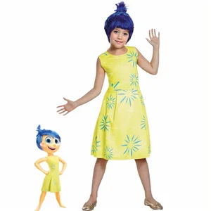 Inside Out Movie Ekel Cosplay Kostüm für Mädchen, Joy Prinzessin Kleid, Gürtel, Schal, Schilder, Halloween -Karneval, Dressing, Cartoon Joy 6 Hauptverkäufe Masha Kleid - №5
