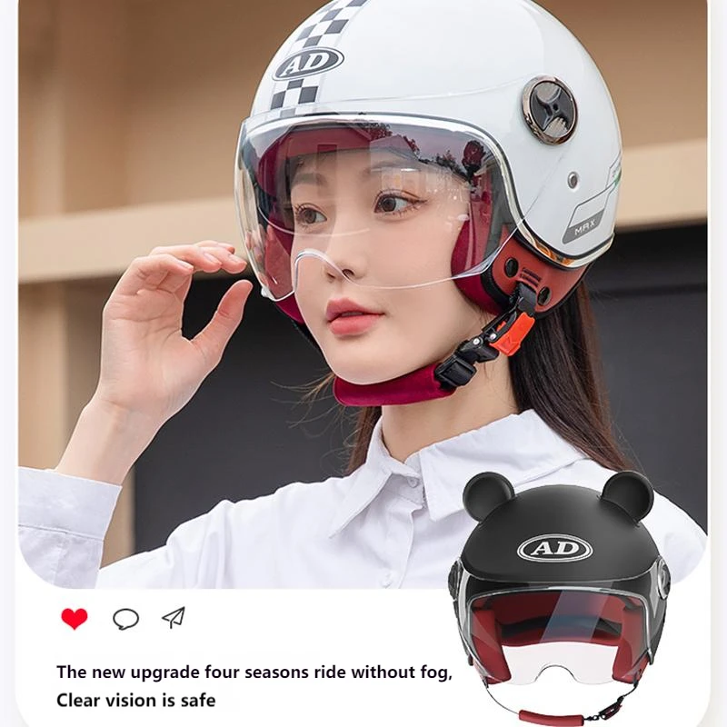 AD Electric Motorcycle Helmet for Men Women Universal Vintage Open Face Helmet for Battery Cars All Seasons Certified Safety Cap