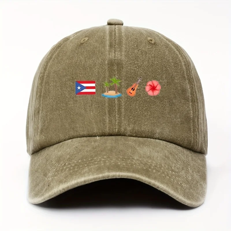 หมวกแก๊ปเบสบอลลายธงชาติเปอร์โตริโก ลายกีตาร์ ลายดอกไม้ ผ้าฝ้าย ใส่ได้ทั้งชายและหญิง ปรับขนาดได้ สไตล์ลำลอง