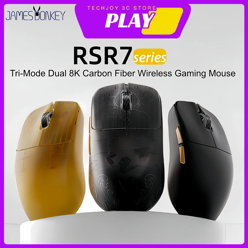 Jamesdonkey RSR7 Wireless Bluetooth Mouse 3-Mode Dual 8K PAW3950 Carbon Fiber 43g 500mAh Gaming Mouse Ergonomic Laptop PC Gifts