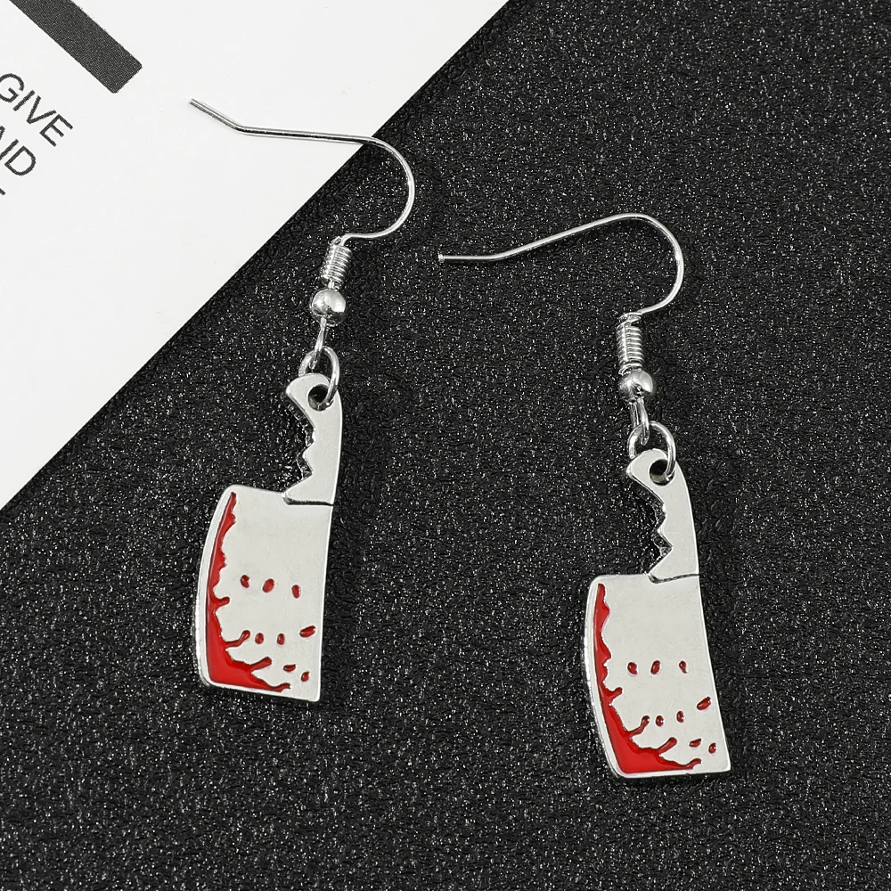 Horror Punk Killer Knife Bloodstained Ear Pendant Gothic Earrings for Halloween Cool Jewelry Accessory