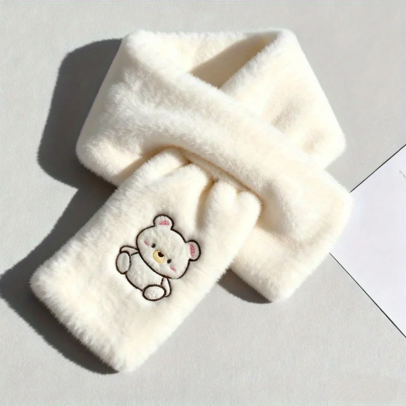 

1 шт. женский плюшевый зимний шарф — милый дизайн с мультяшным медведем и сердечками, мягкая теплая ветрозащитная плюшевая ткань, различные цветовые варианты.