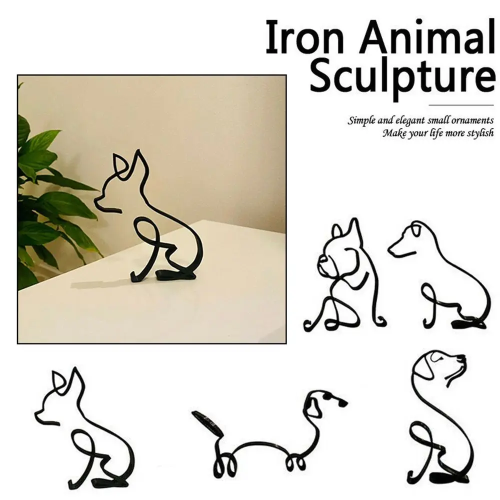 Wrought Iron Handicraft Chihuahua Pastoral Dog Art Figurine Modern Animal Sculpture Simple Statue Abstract Dog Ornament