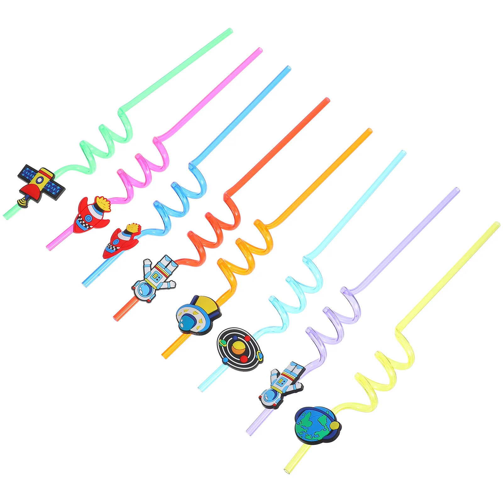 

16pcs Space Theme Creative Astronaut Drinking Straws Reusable Silicone Bending Straws For Birthday Parties Family