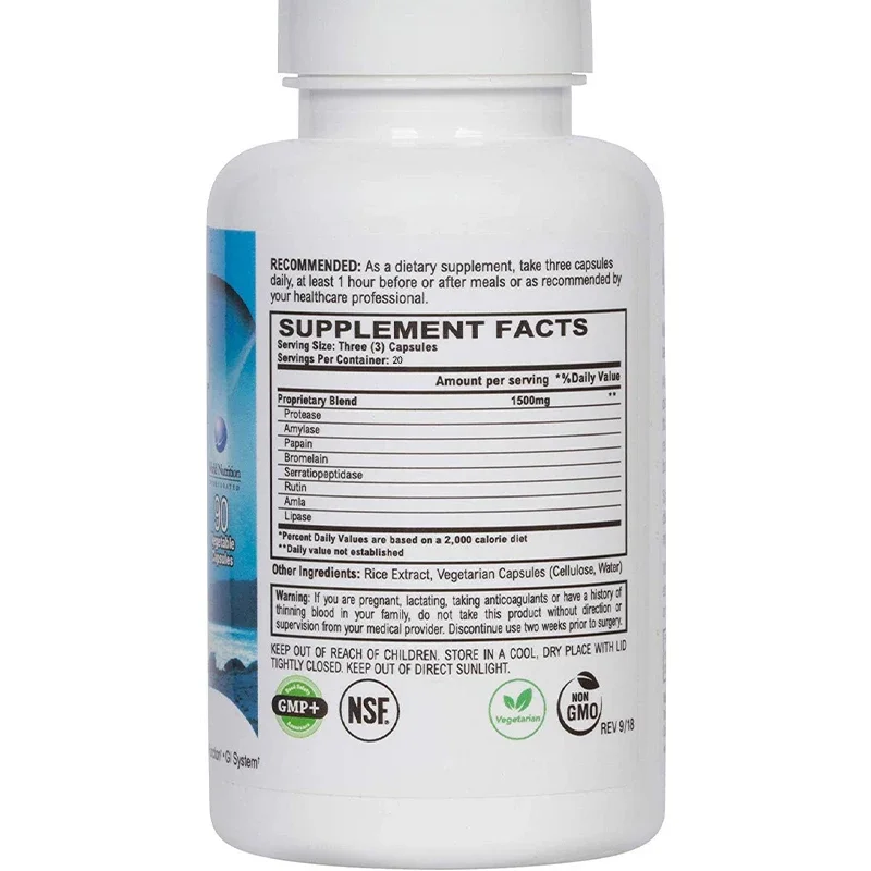 Protease System Multi Enzyme Containing Snake Peptidase, Helps Increase Blood Flow and Maintain Digestive Health, 60 Capsules