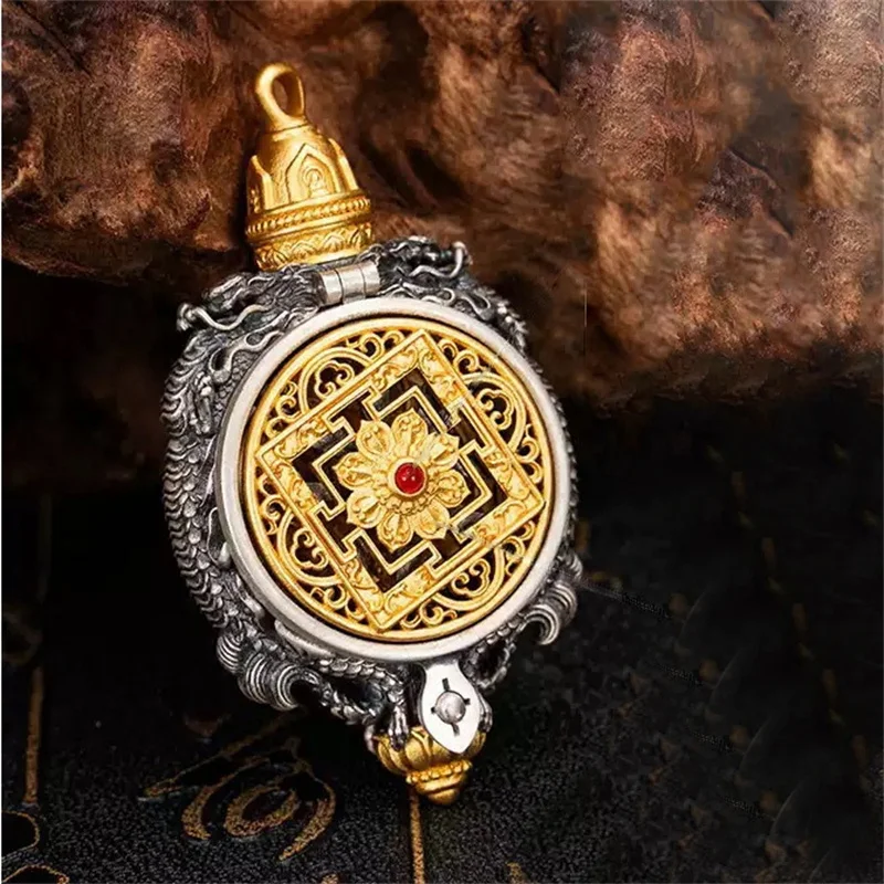 Retro Hollow Flower Buckle Pendant Men Jewelry Blessing Yellow Jambhala Necklace Male Amulet Choker Accessories 4