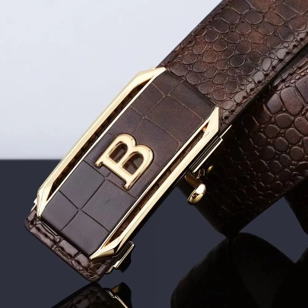 Black Coffee Business Leather Belt Luxury Design Crocodile Pattern Waistband Trendy Brand Man Automatic Buckle Waist Belt