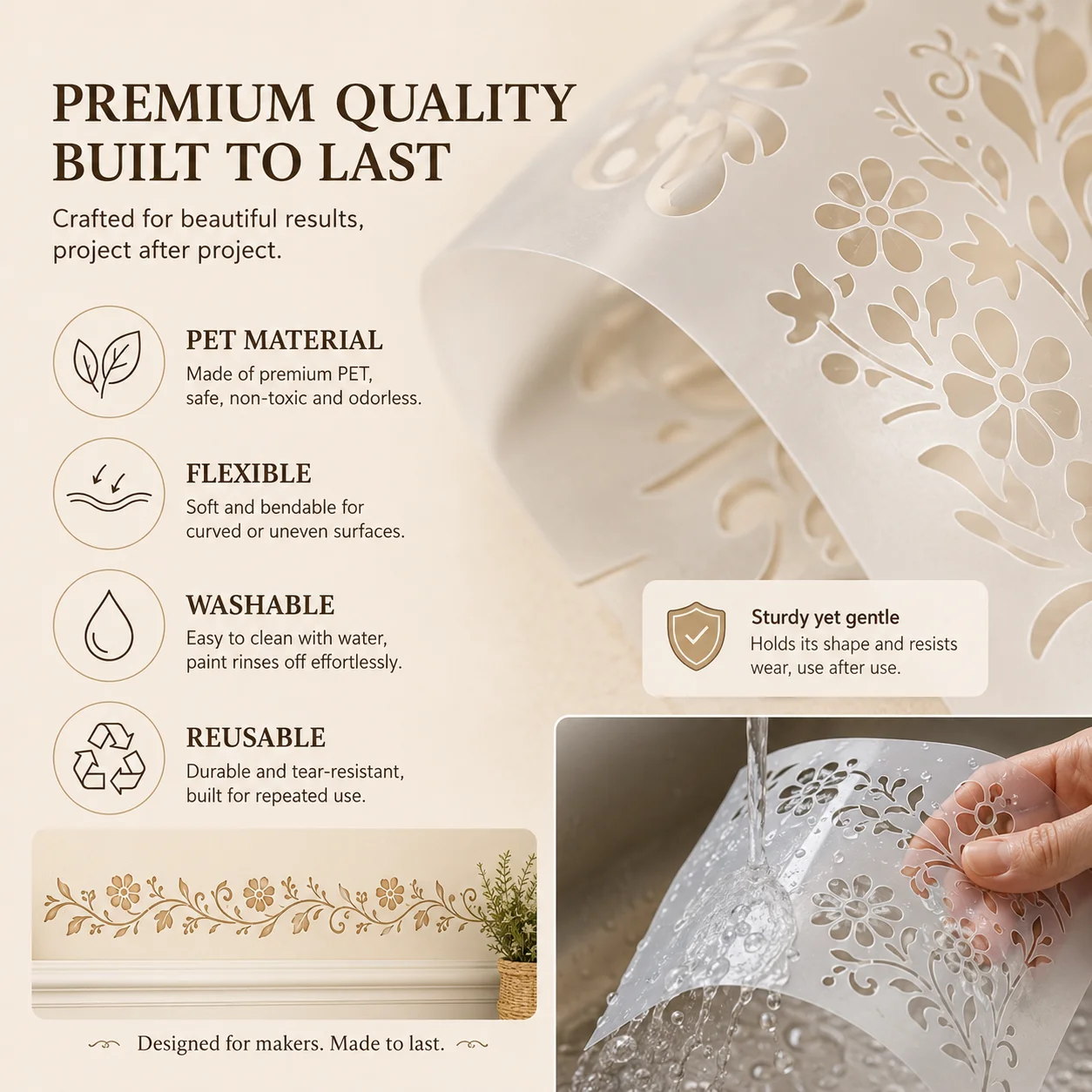 12Pcs 2.95x11.8in Floral Border Stencils Reusable PET DIY Painting Stencils Vine Pattern Craft Templates Wall Wood Fabric Decor - view 4