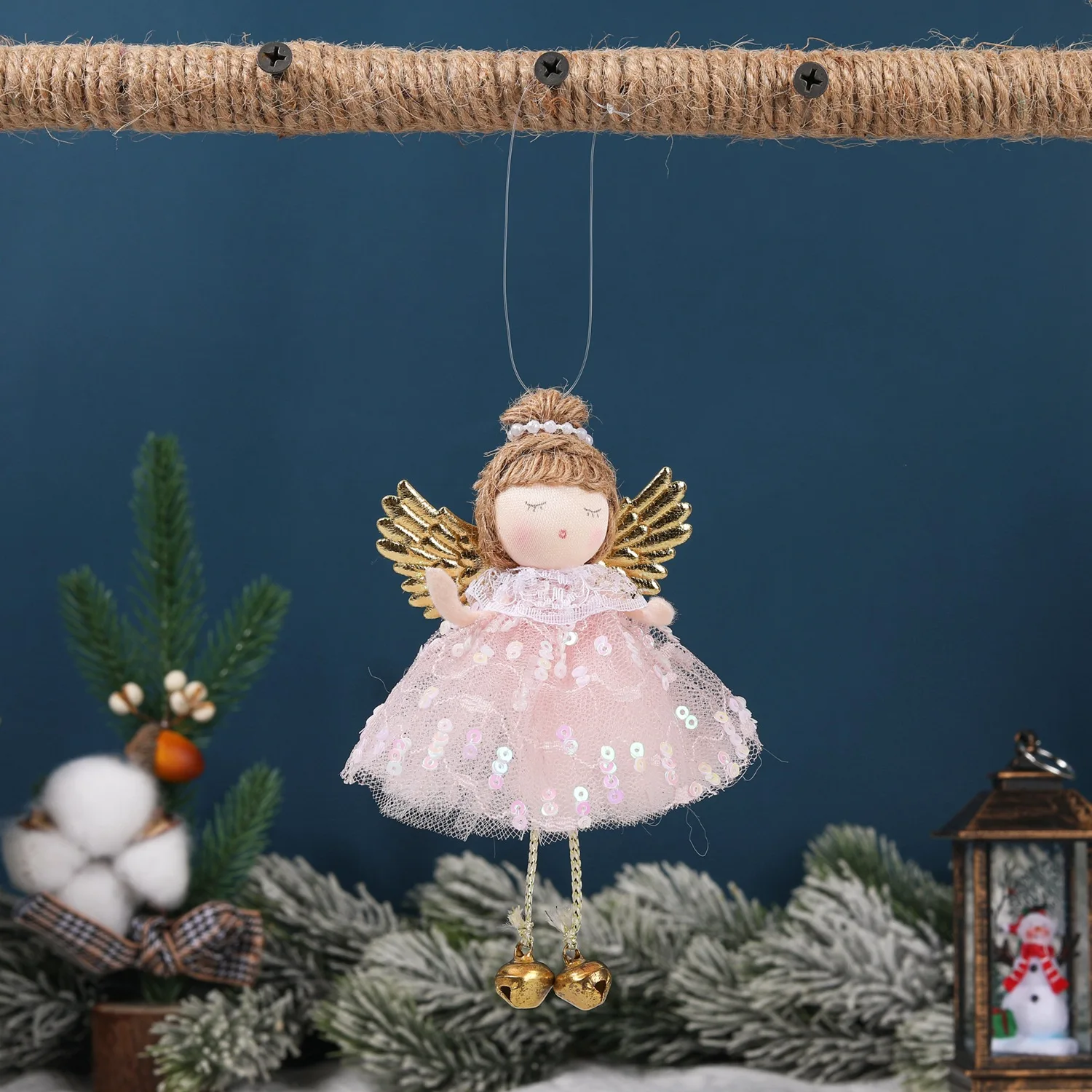 Cartoon Christmas Angel Girl Doll Mini Pendant Hanging Dolls Xmas Tree Crafts Elves Pendant Hanging Angel Doll Props Cloth Wing