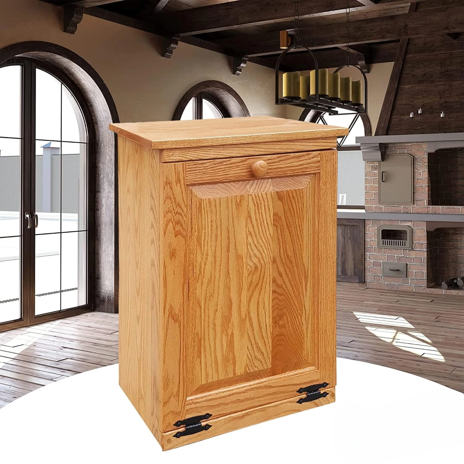 Tilt Out Trash Cabinet- Amish Handcrafted Wooden Pull Out , Decorative Trash Bin Cabinet for Kitchen, Bedroom,