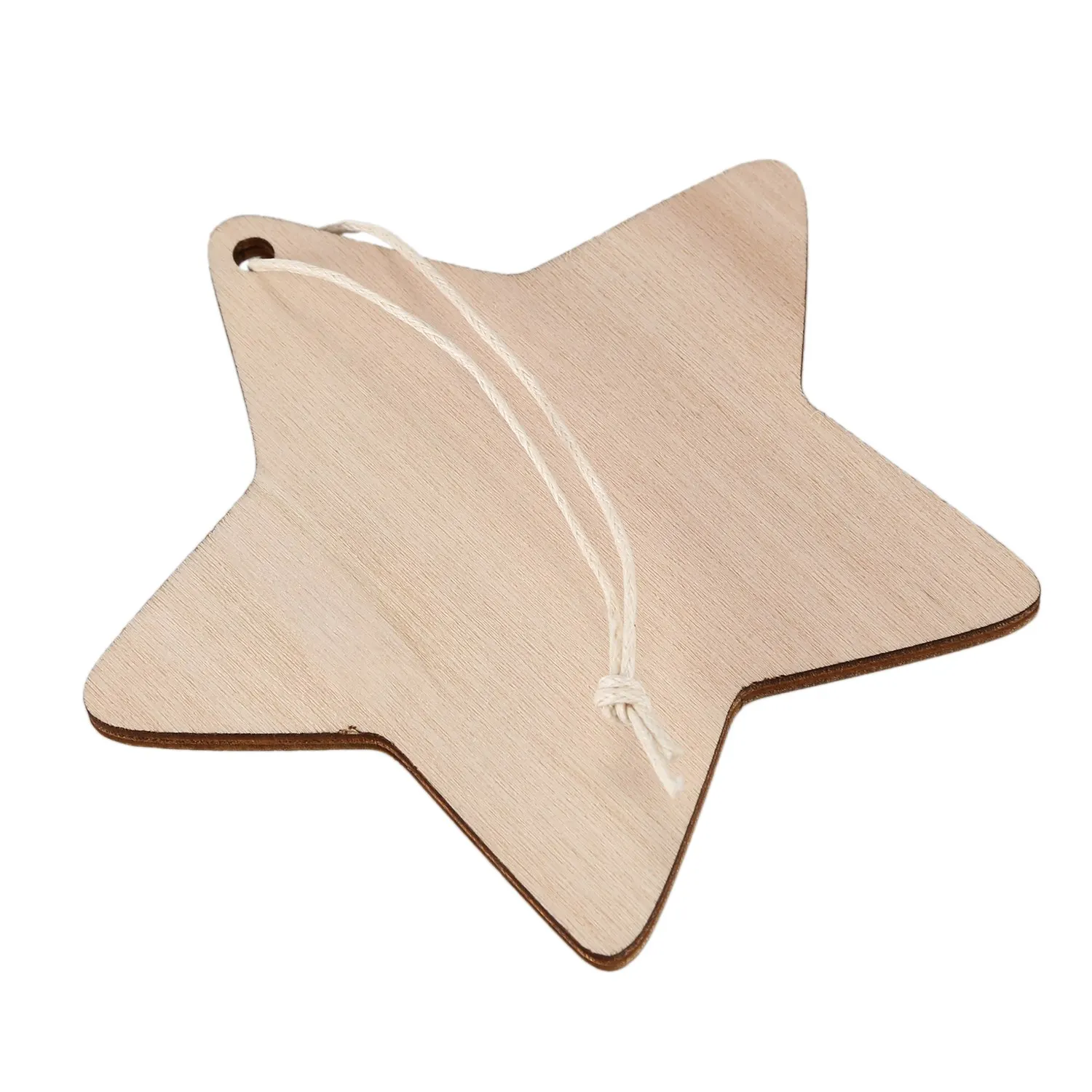 10 x Wooden Star Shapes, Plain Wood Craft Tags with Hole (10cm)