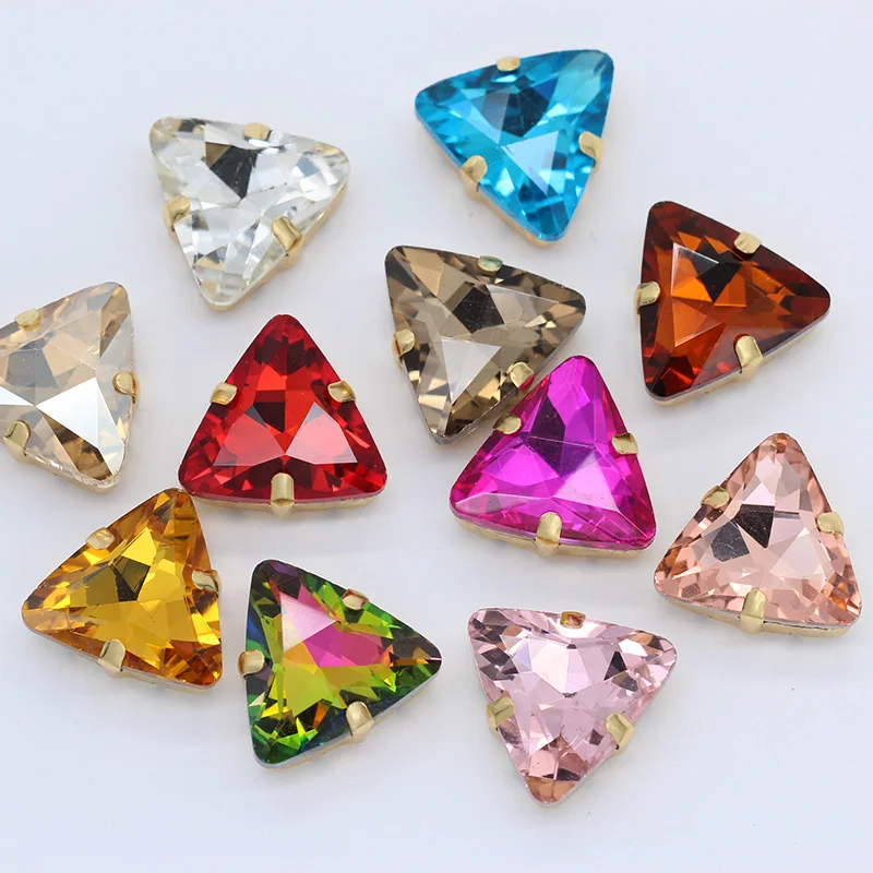 All size Triangle Flatback sewing stone sew on crystal claw Rhinestone copper setting embelliment for shoes headwear DIY garment