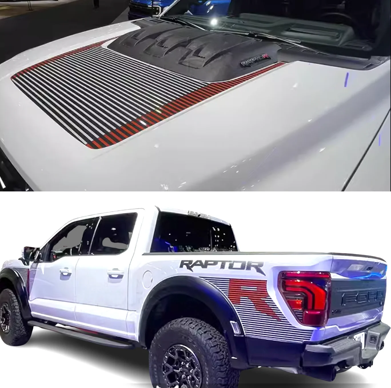 Precut Sport R Bedside Sticker with Hood Decal Matte Stripe Stickers Graphics Wrap Kit Decor for 2024 Ford F-150 F150 Raptor