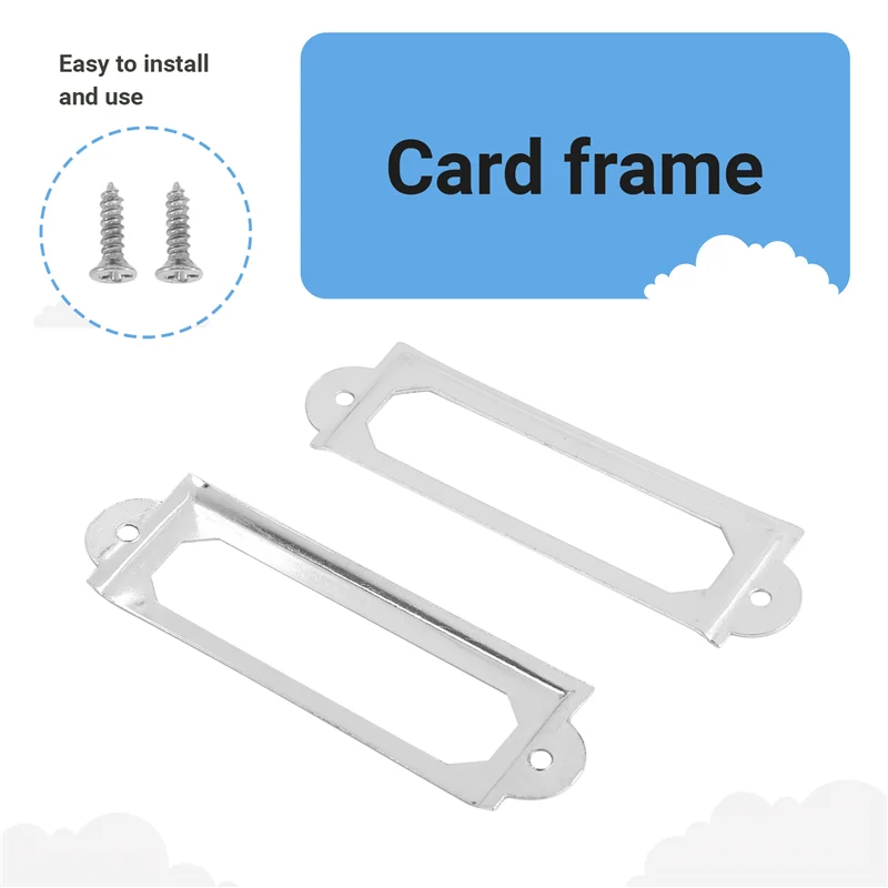 40 مجموعة مكتب مكتبة ملف درج خزانة بطاقة علامة تسمية حامل إطار معدني (لون فضي)