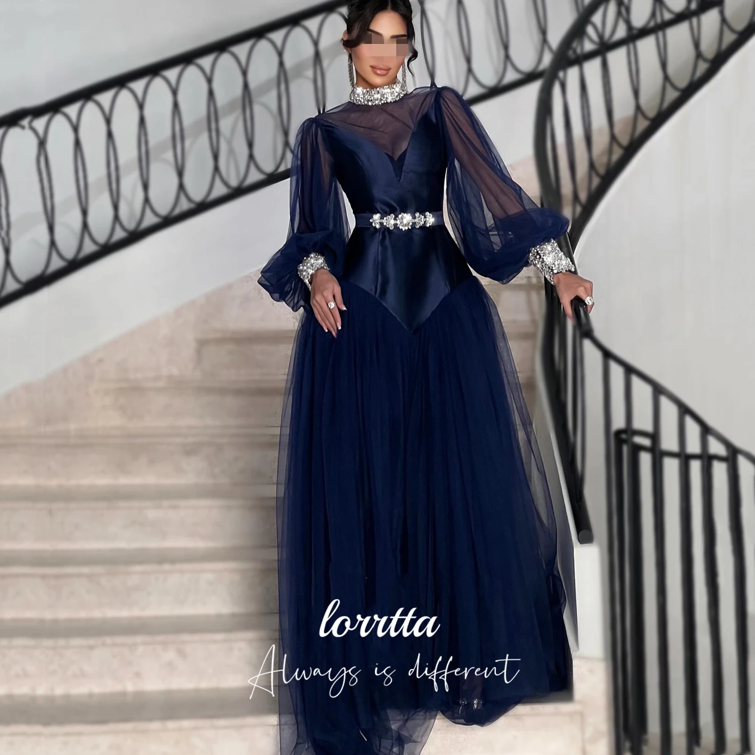 

Lorrtta Customized Evening Dress Woman Elegant Dress for Guest Wedding Party Dress Special Occasion Dress Dark Blue فساتين سهرة