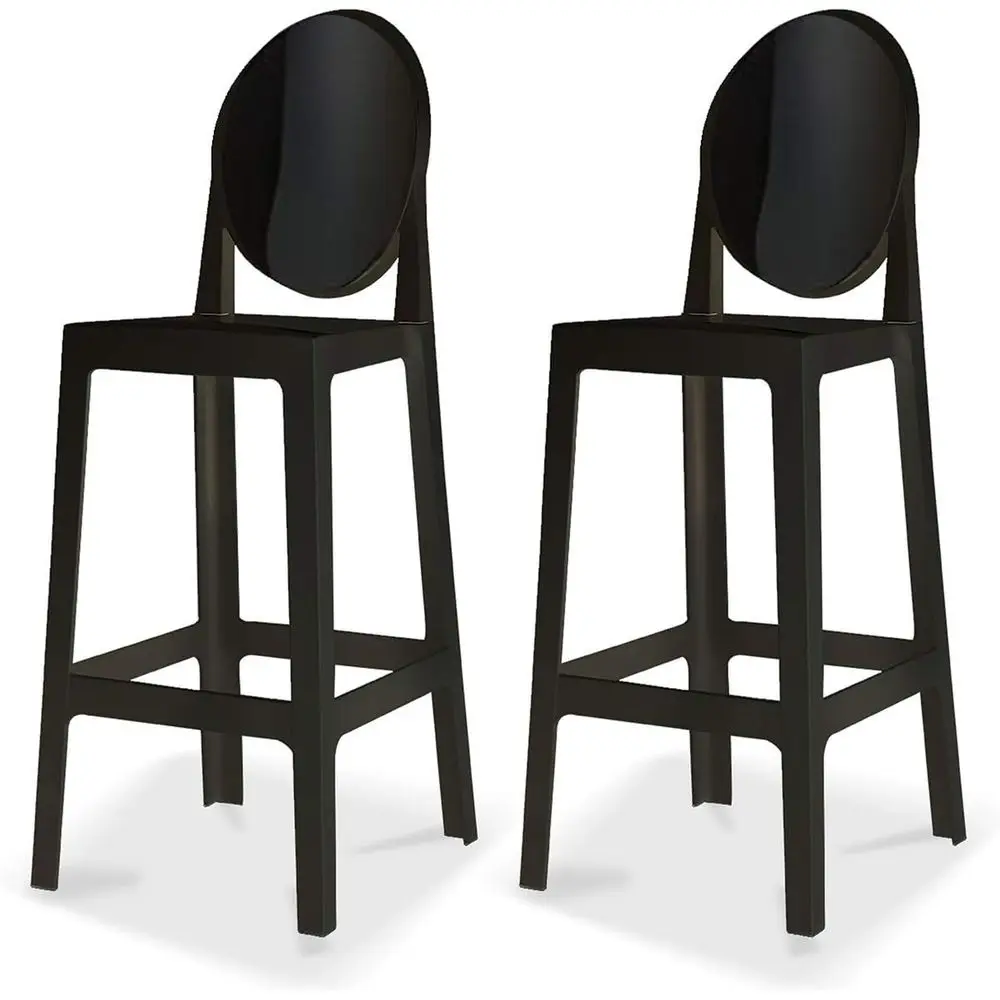 

Pair of 30 Bar Stools with Oval Back and Armrests for Kitchen Island and Dining in Black