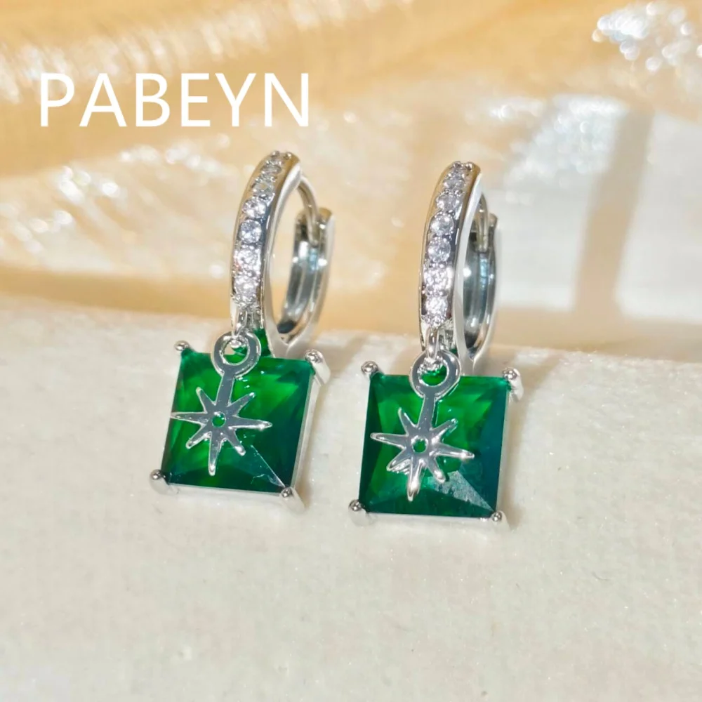 925 Sterling Silver Stylish Geometric Star Square Zircon Earrings, Birthday Party Anniversary Gift