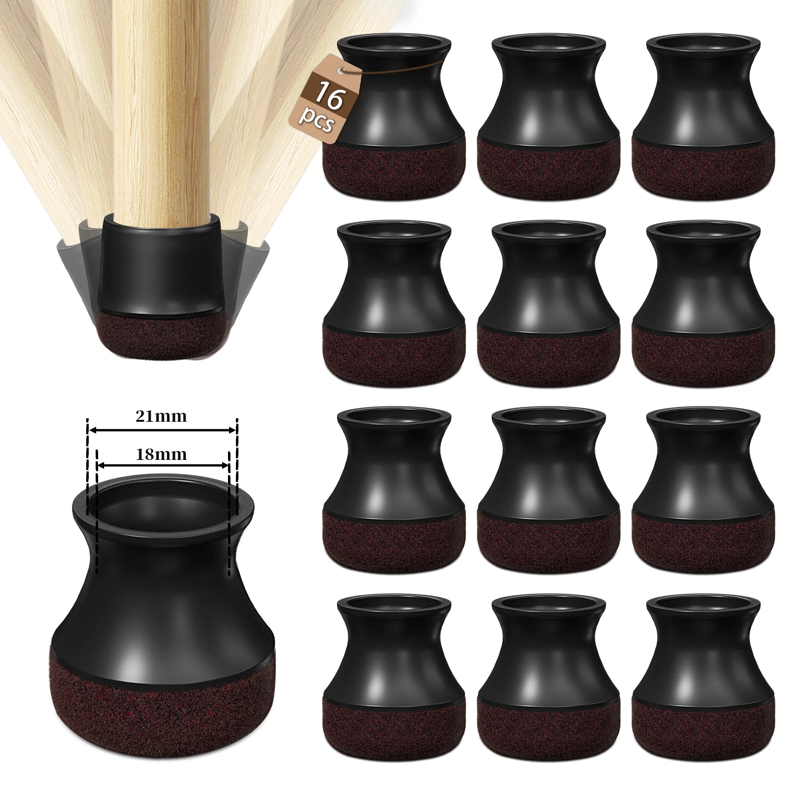 16PCS Chair Leg Protectors Diagonal Thick TPE Pads Silicone Floor Felt Foot Cover for Hardwood Noise Resistance Furniture