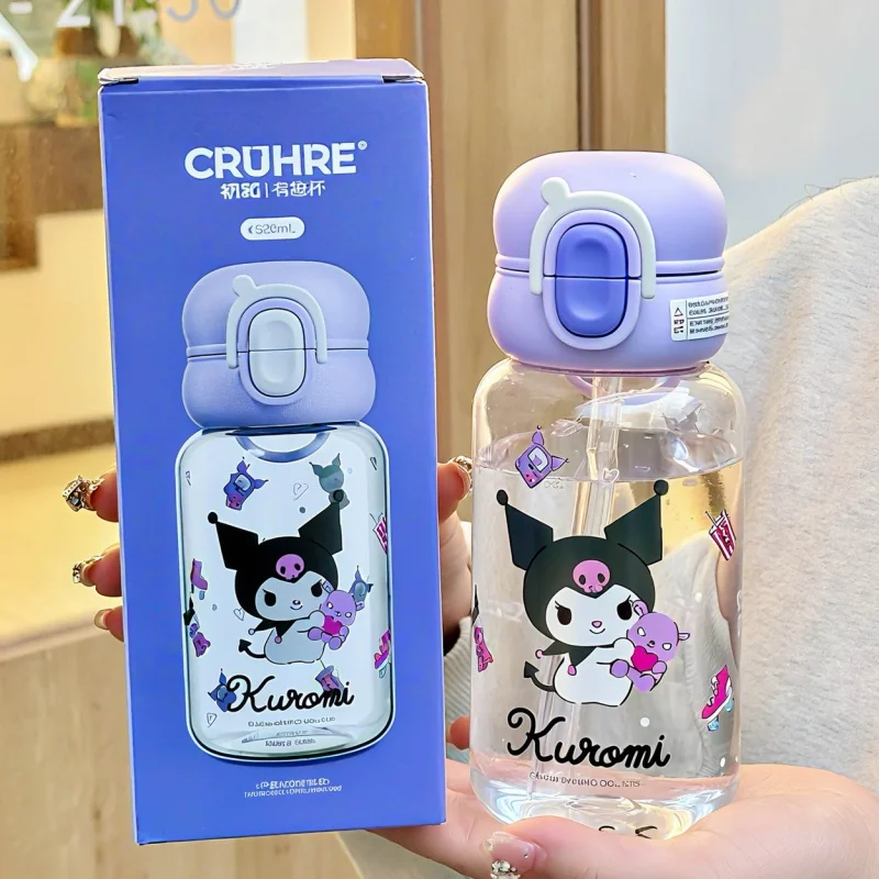 

520ml Genuine Sanrio Transparent Cup Cartoon Kuromi Cinnamoroll Melody Tritan Safe Matrial Large Capacity Outdoor Water Bottle