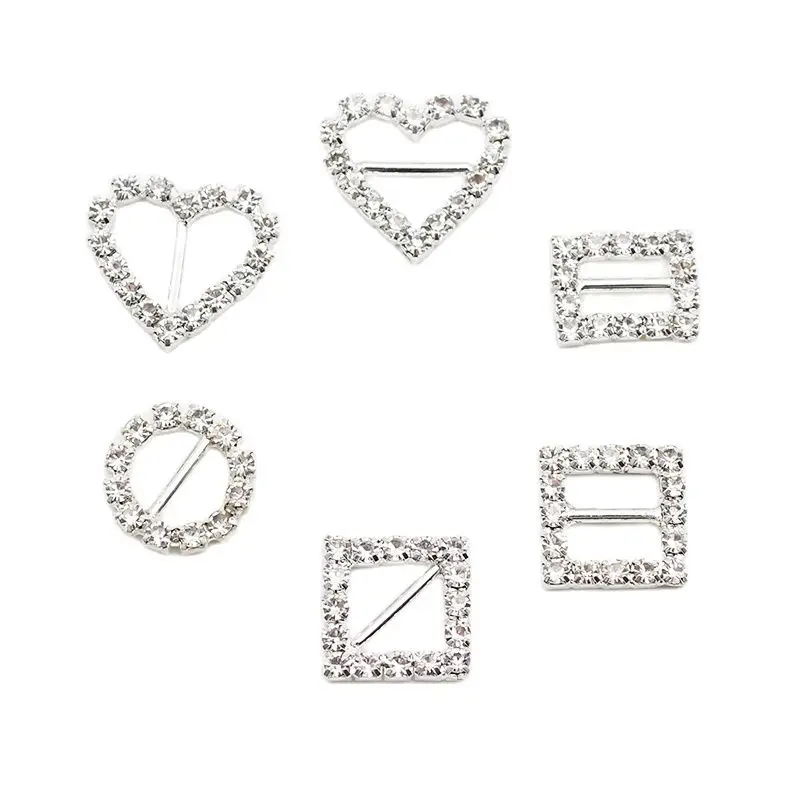 10pcs Multi-style Inner Diameter 1cm Rhinestone Slide Buckle Hair Accessories Buckle DIY Wedding Greeting Card Ribbon Decoration